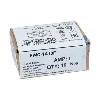 Excellente capacité de cyclisme et de performance Cramic Fuse Eaton Bussmann 10 X 38 mm Ferrule Fuse FWC-1A10F