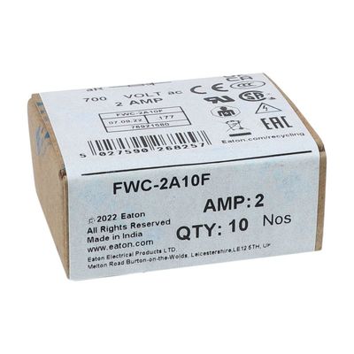 Excellente capacité de cyclisme et performance Cramic Fuse Eaton Bussmann 10 X 38 mm Ferrule Fuse FWC-2A10F