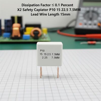 Facteur de dissipation ≤ 0,1 % condensateur de sécurité X2 pas de 10 15 22,5 7,5 mm longueur de fil de connexion 15 mm composant électrique pour applications industrielles